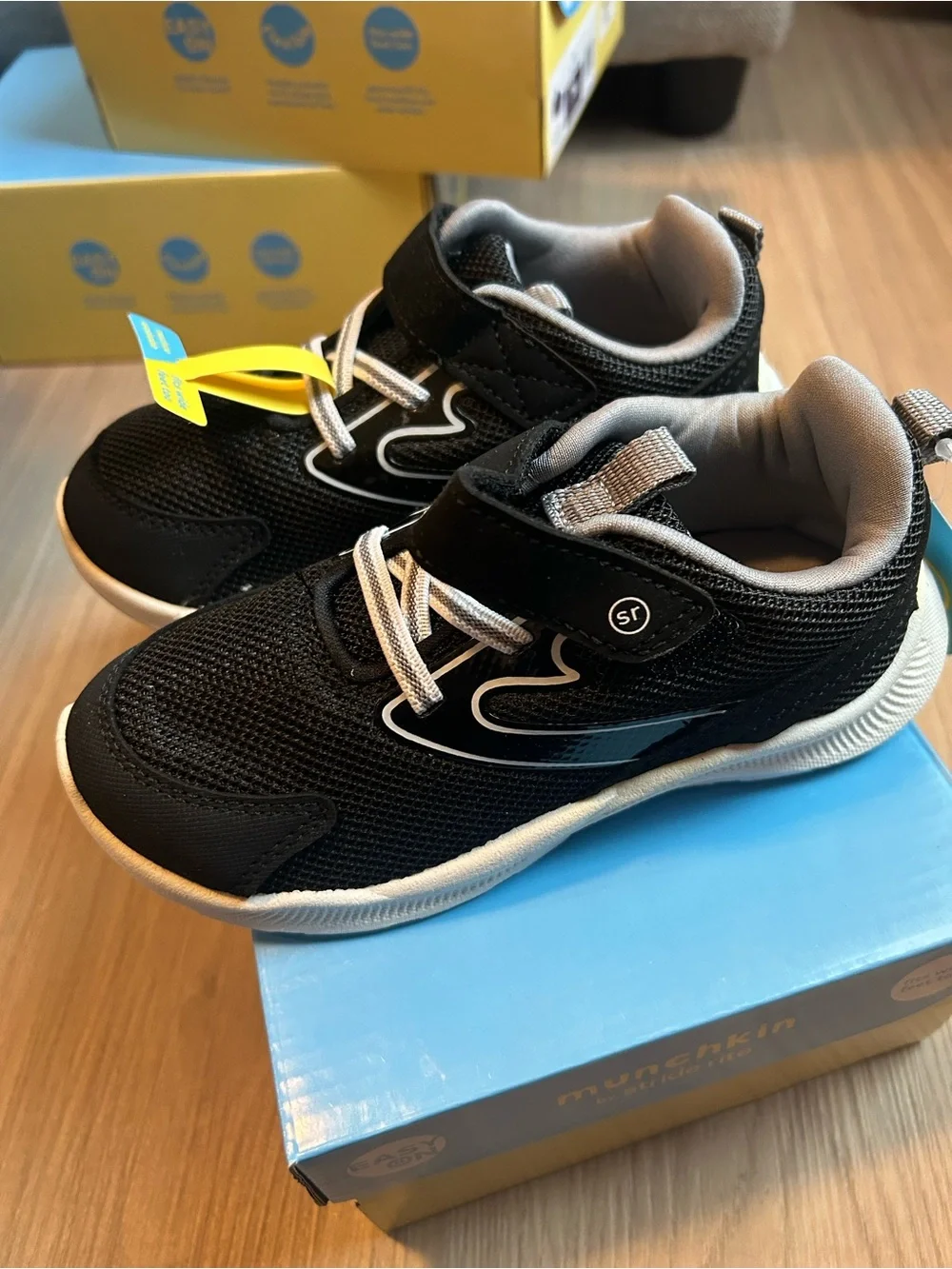 Stride Rite Black and White Kids Sneakers with Hook-and-Loop Strap